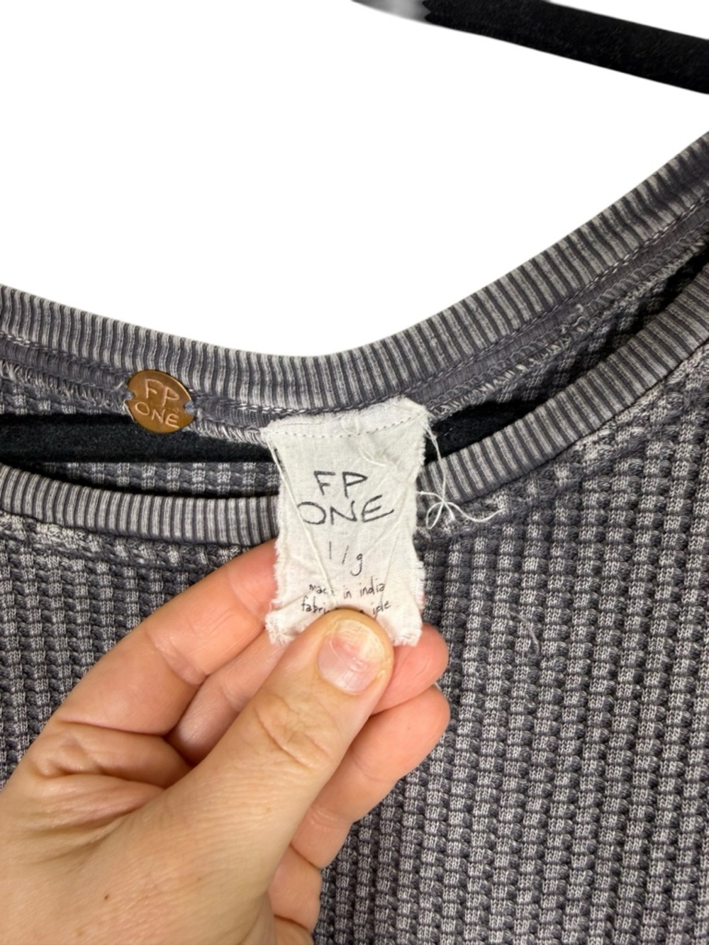 Free People FP One Interlaken Waffle Knit Thermal Tunic Gray Boho Sz Large - Picture 5 of 7